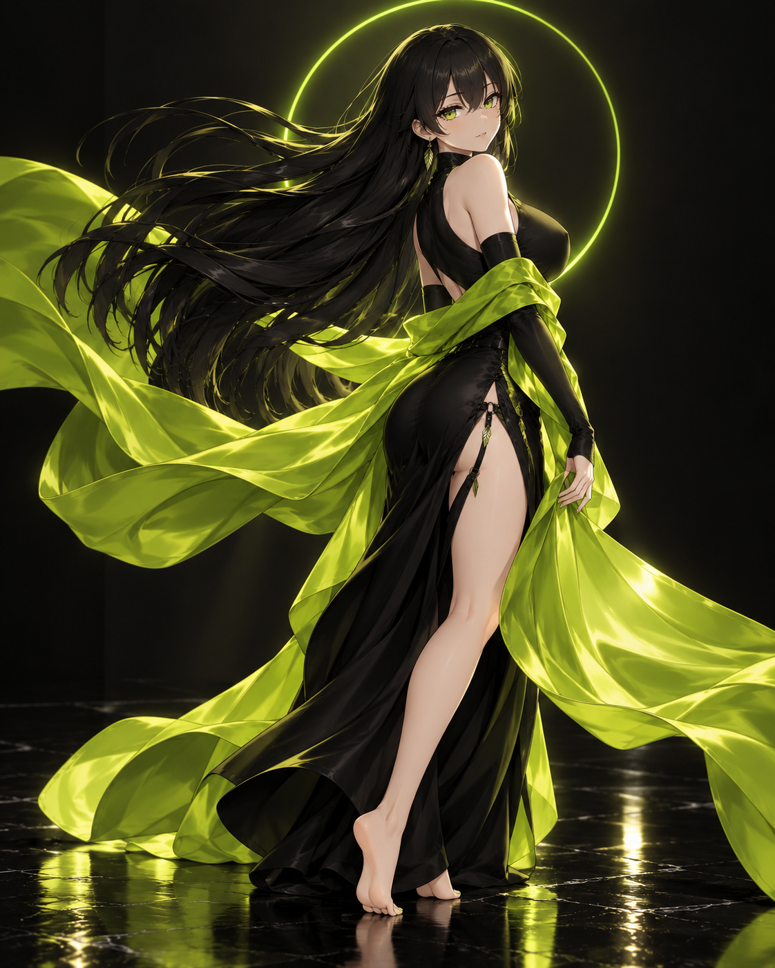 Robinhood-chan wrapped in flowing green silk